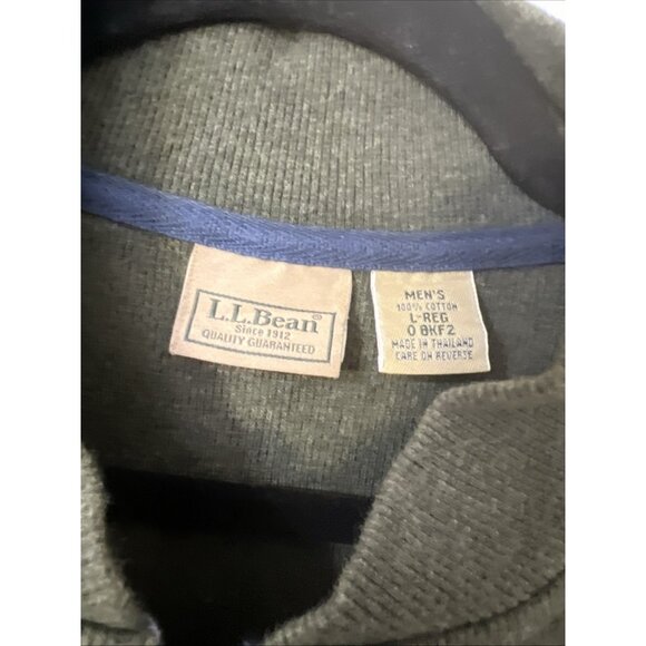 LL Bean Sweater Mens L Pullover Henley Chunky Waffle Knit Green  VTG fisherman - Picture 3 of 6